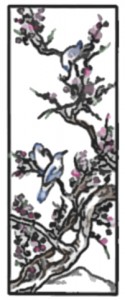 in the Chinese style drawing of spring birds and blossoms