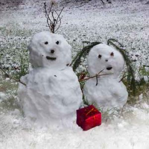 Snow people with holiday gift image created for US Martial Arts Academy, Ltd in Cockeysville Md 21030 by M. Jakubowski. ©2019 M. Jakubowski All rights reserved. info@usmaltd.com