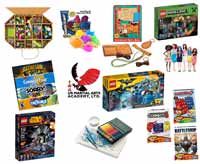Pictures of gift ideas: Legos, Leather crafts, Bead Kits, Board Games, Art Supplies, Barbies, Kinetic Sand
