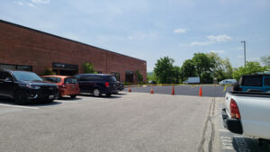 Parking lot temporarily partially blocked at US Martial Arts Academy, Ltd in Cockeysville, Md 21030