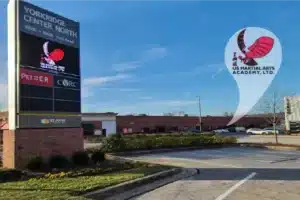 York Road entrance to US Martial Arts Academy, Ltd.in Cockeysville, Md. 21030 Self-defense and improve focus, fitness, strength, self-discipline, balance, confidence, and memory thru Kung Fu and Tai Chi