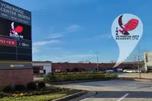 View from York Rd. of US Martial Arts Academy, Ltd in Cockeysville, Md. 21030. Self-defense & improve focus fitness strength self-discipline balance confidence memory thru Kung Fu and Tai Chi at US Martial Arts Academy Ltd